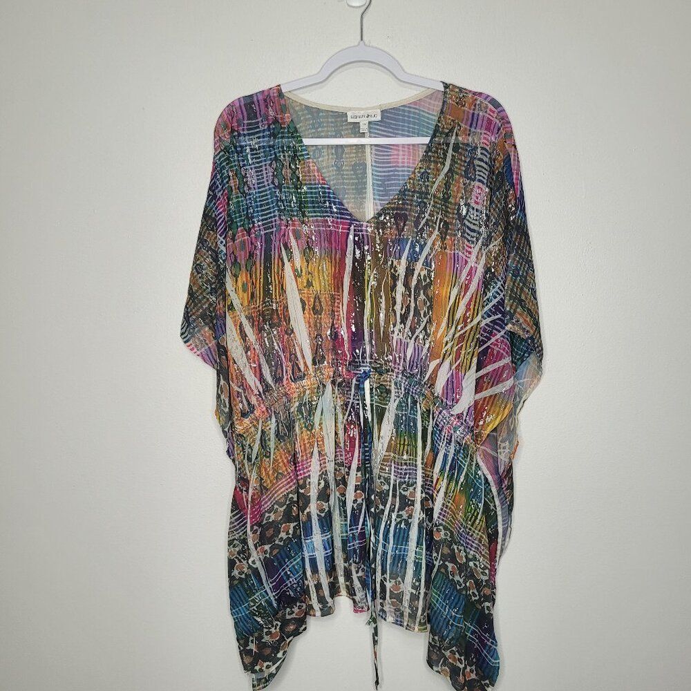 Vintage y2k Fashion Bug rainbow grunge artsy kaftan plus size top size 3x